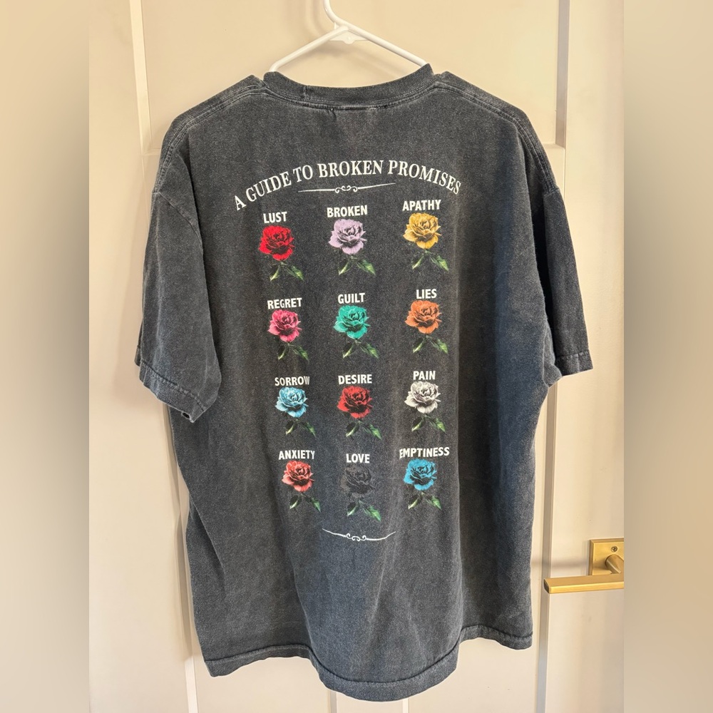 Womens Gray T-Shirt broken promises roses broken